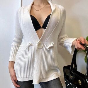 Alison Sheri Ribbed Button Up Cardigan White  Size Large